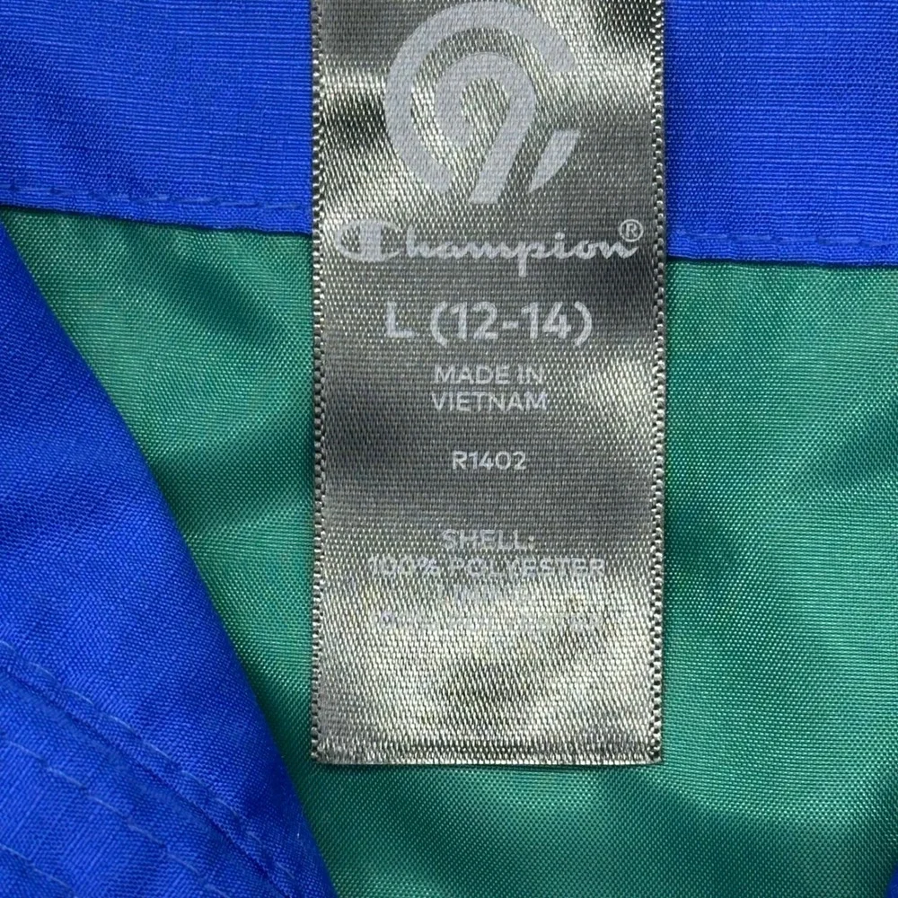 Champion C9 R1402 Youth Large 12/14 Lightweight‎ Blu/ Green Zip Up Hooded Jacket
